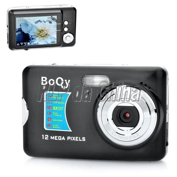 12MP 8X zoom da câmera digital portátil com Slot SD - Preto